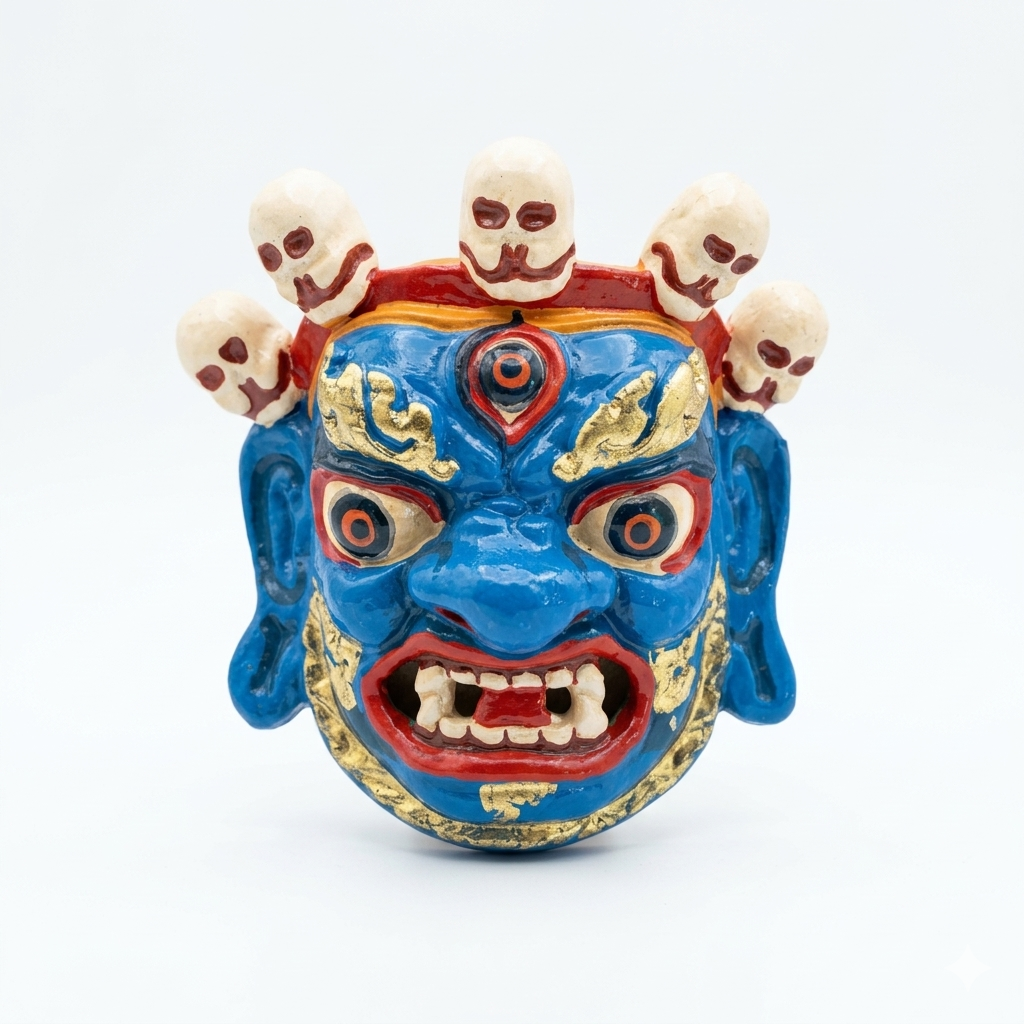 Thumbnail for Bhutanese Mask (Gatey Bap) Blue  Traditional Handcrafted Decorative Mask 2